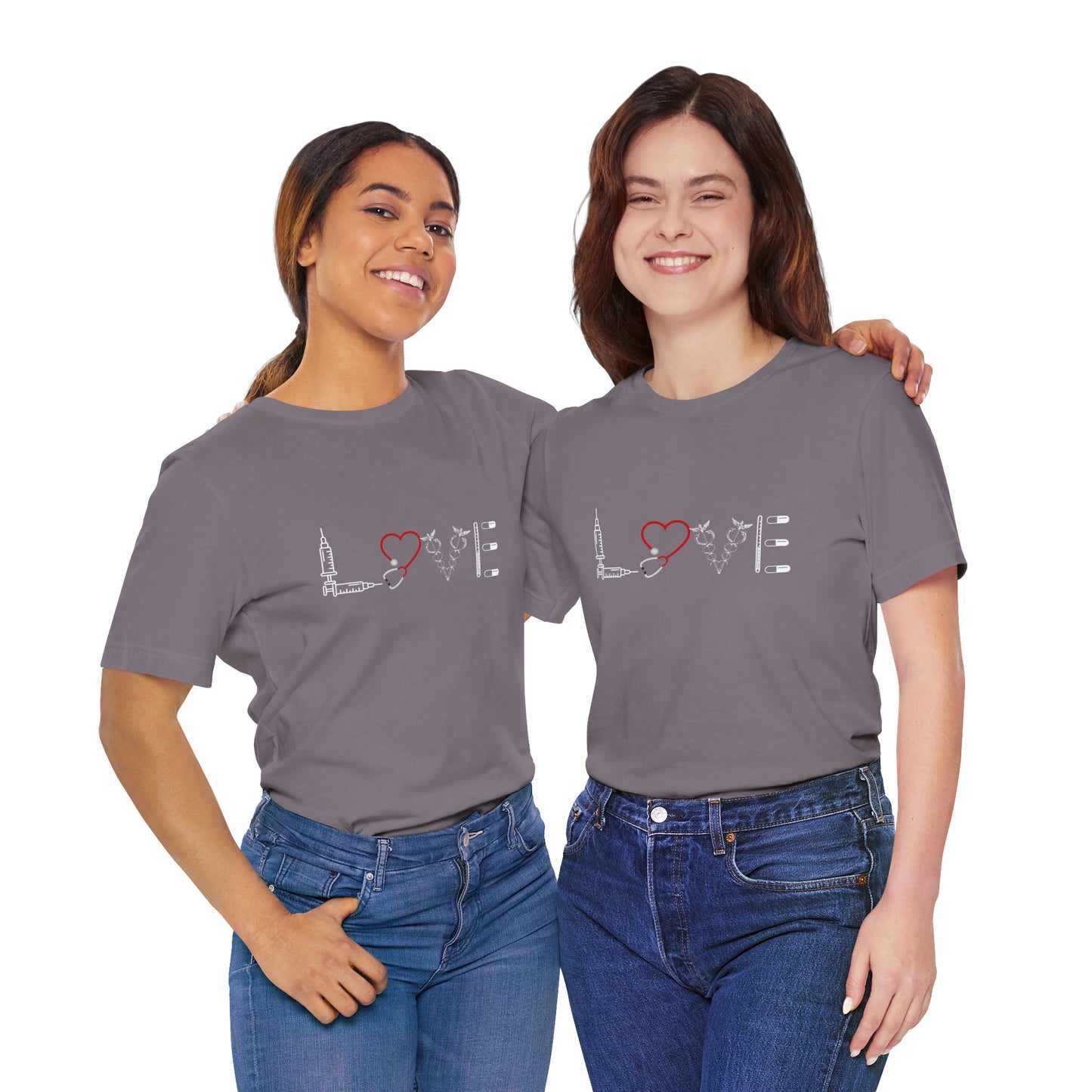 Nurse Tee Love Symbol Medical Tools Unisex Jersey Short Sleeve T-Shirt