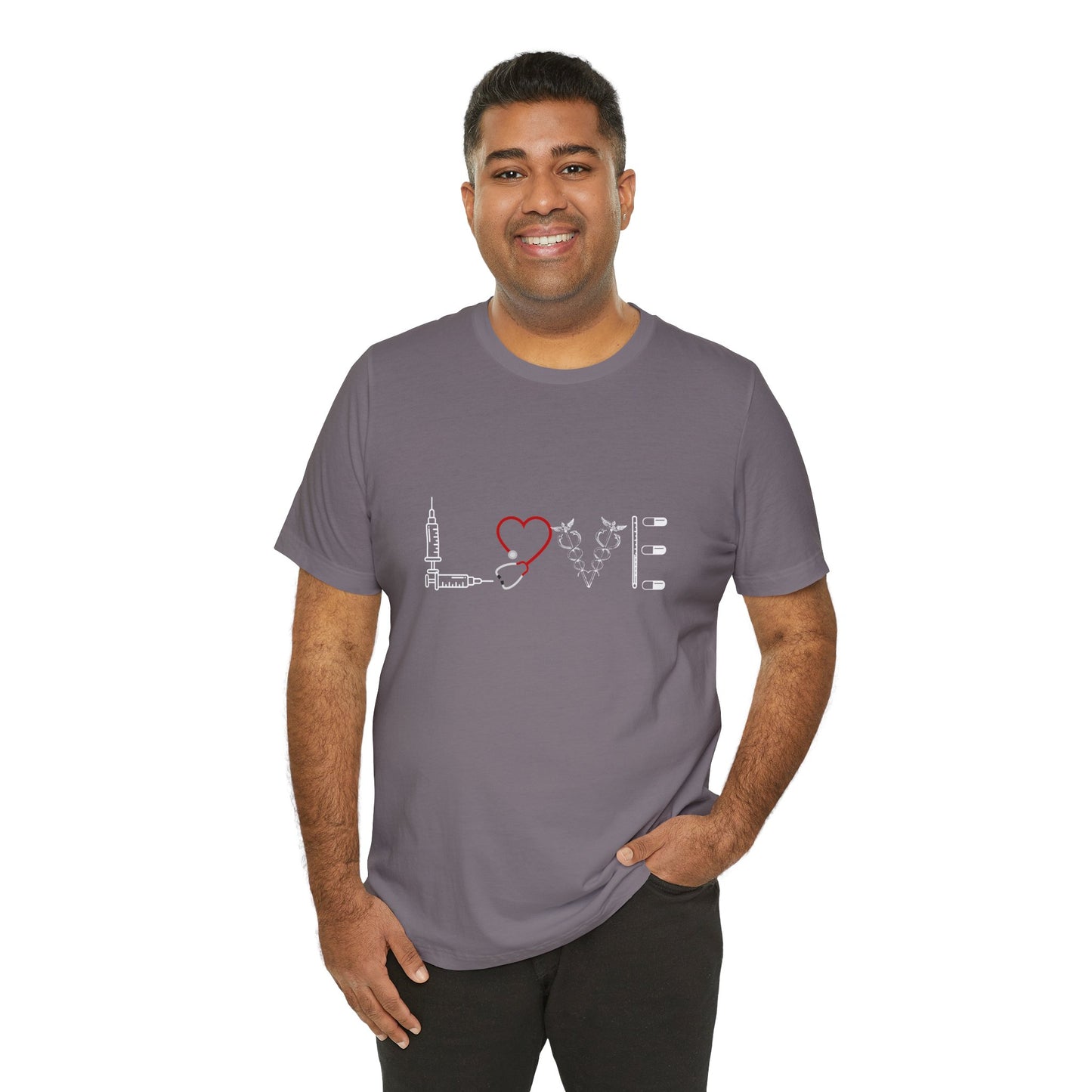 Nurse Tee Love Symbol Medical Tools Unisex Jersey Short Sleeve T-Shirt